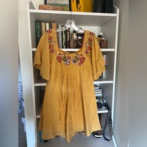 Yellow embroidered sun dress